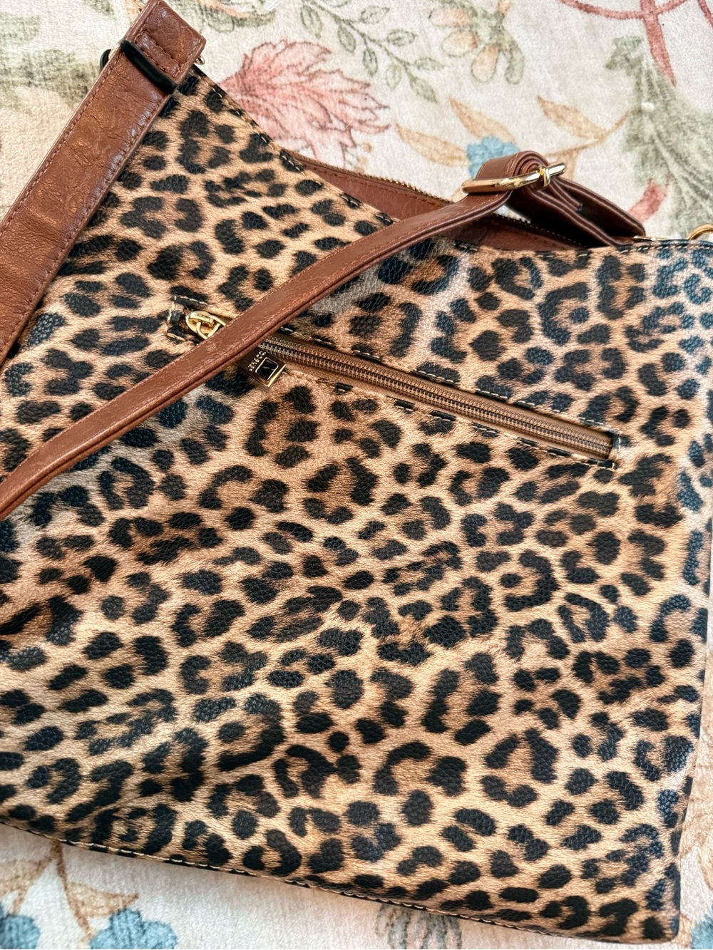 Leopard Print Crossbody Bag with Brown Leather Strap - Picture 7 of 7